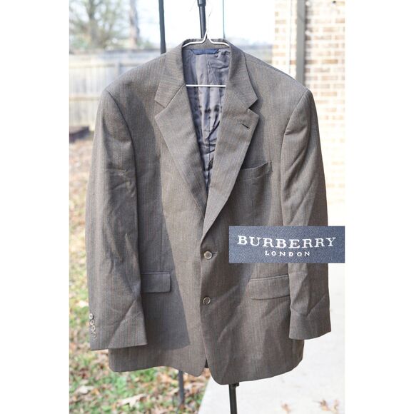 Burberry Suit Wool Worsted Jacket Blazer Brown Pinstripe